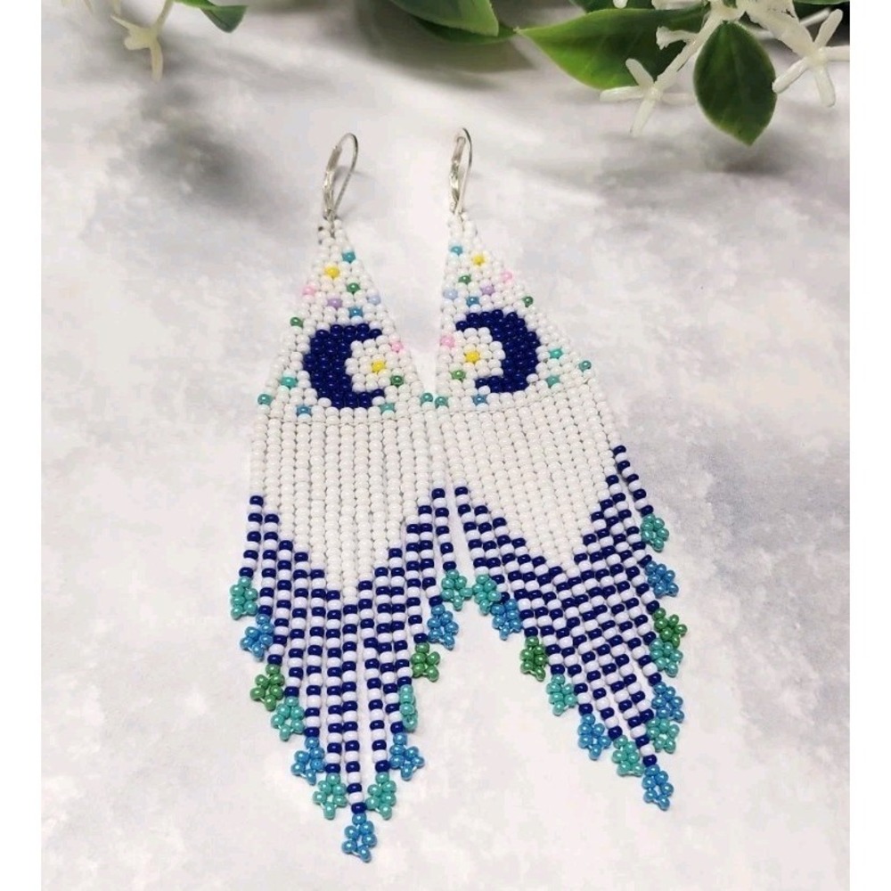 Elegant Women's  Blue Moom Beaded Earrings